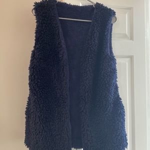 Navy Blue Fuzzy Vest Small Oversized